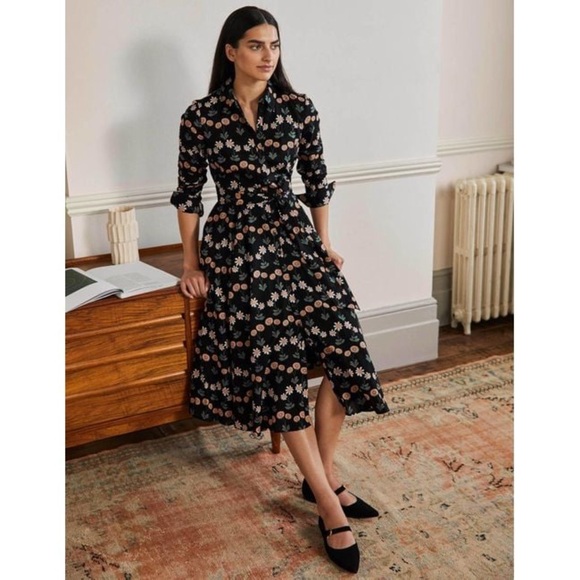 Boden Kitty Midi Shirt Dress  in Black with Delicate Daisy Flowers - Picture 5 of 10